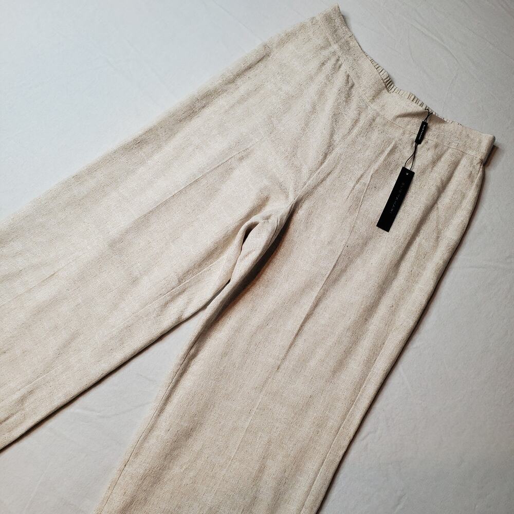 Elie Tahari Womens Size M NWT Wide Leg Linen Blend Pant Beige